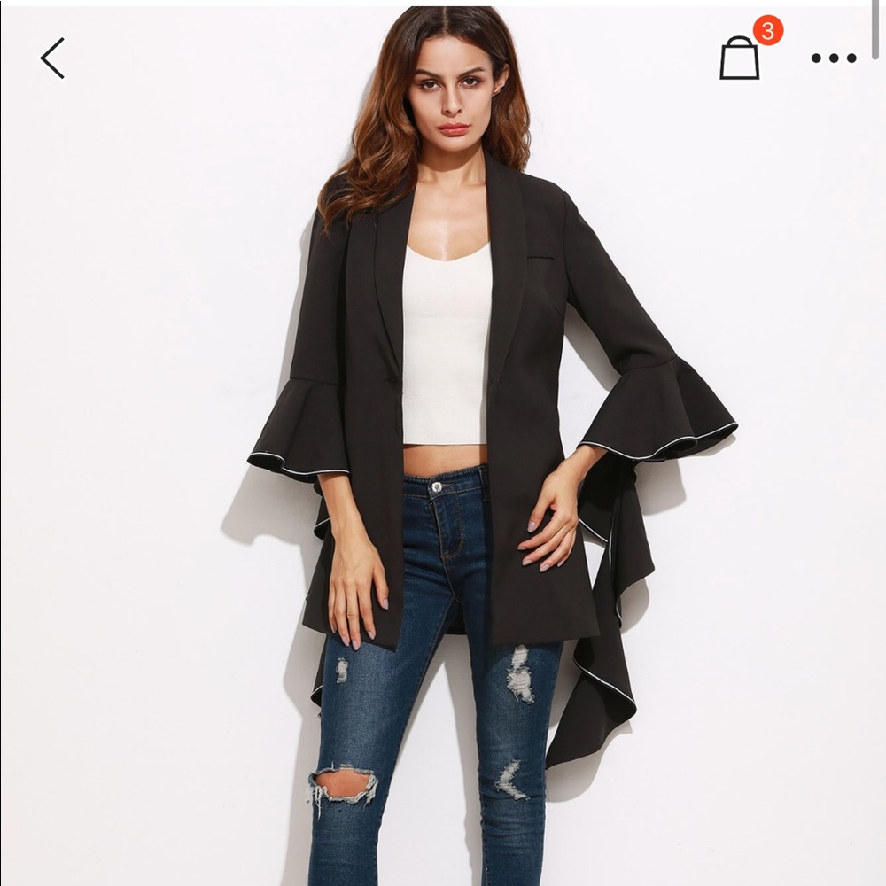 Black blazer with ruffle sleeves